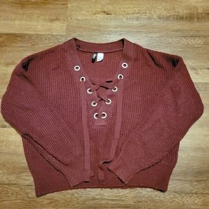 2/$25 Divided H&M Lace Up Burgundy Sweater